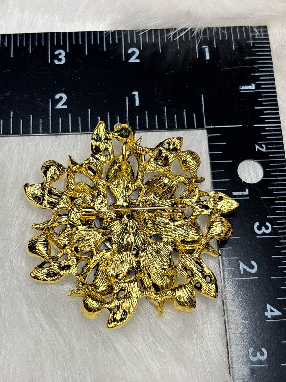 Oversized Multicolor Rhinestone Statement Brooch Gold Tone - Picture 4 of 4